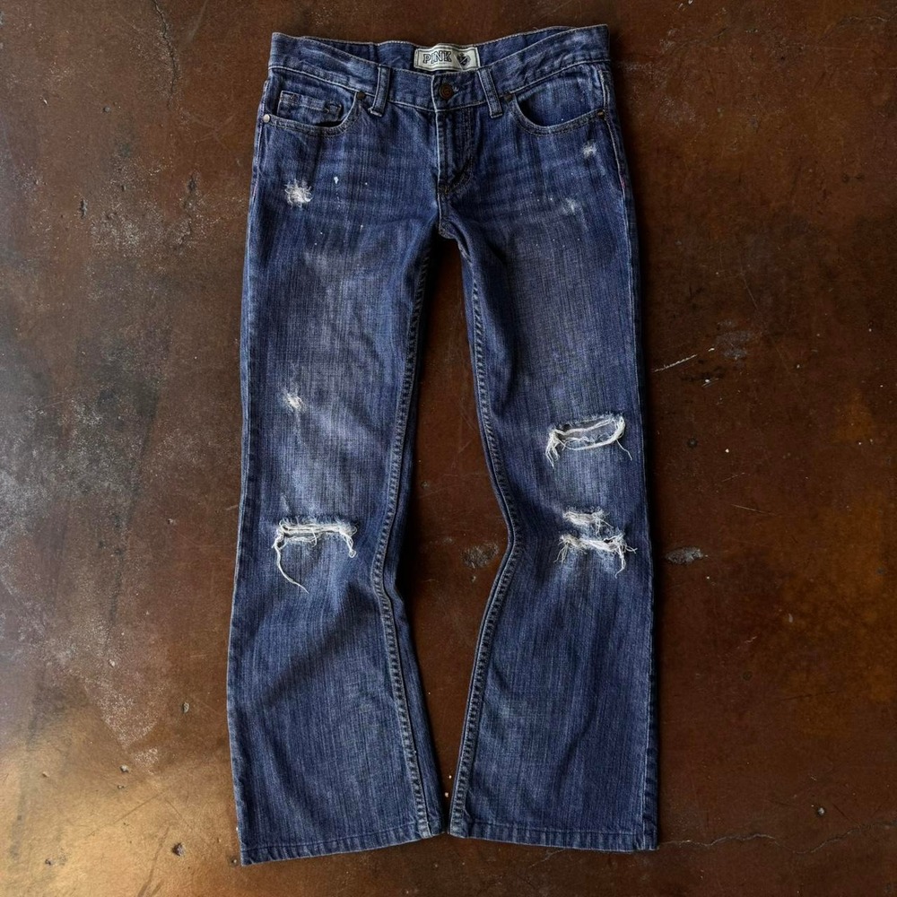 Victoria Secret PINK Vintage 2000s Low Rise Flared Ripped Jeans Blue 4S